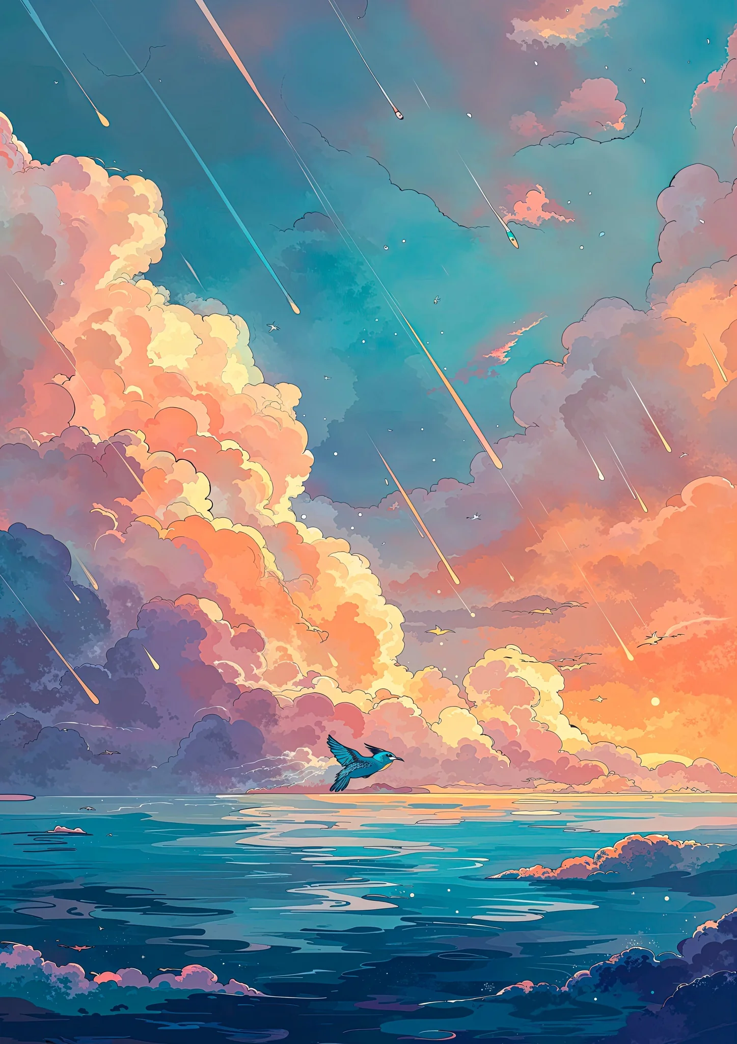 Bird Flying Over Pink Clouds