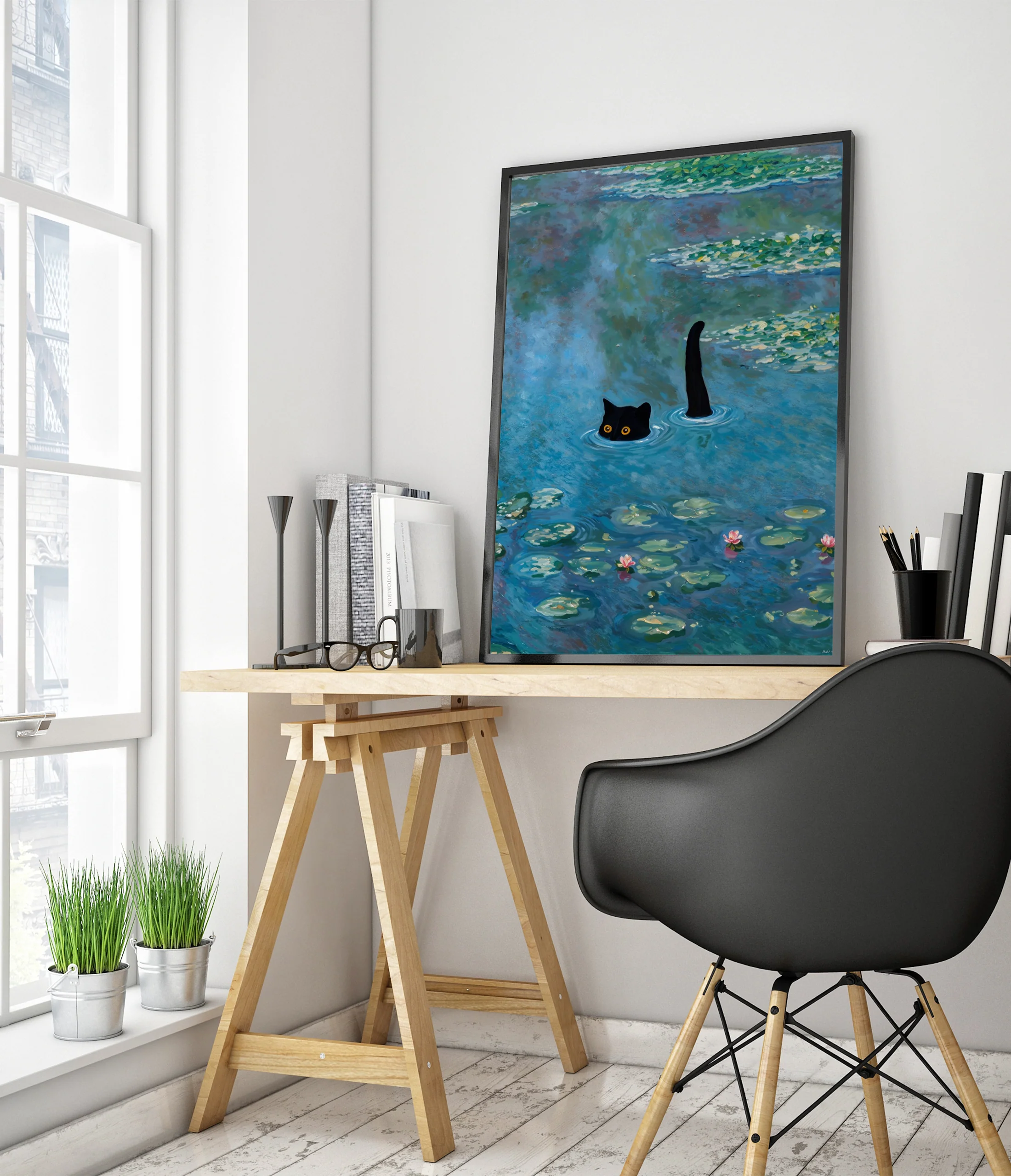 Black Cat Amongst Water Lilies - Image 5