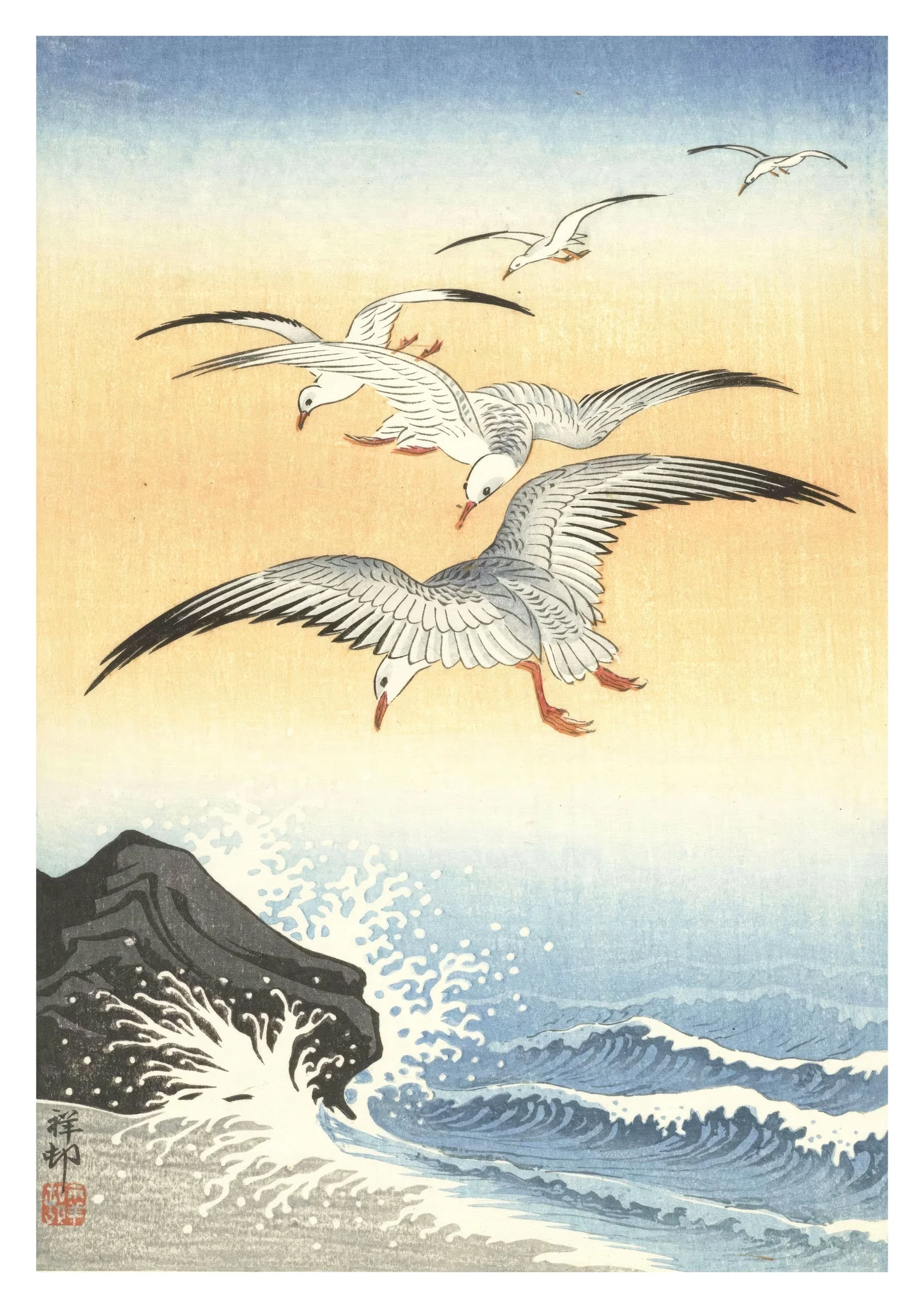 Five Seagulls Above a Stormy Sea