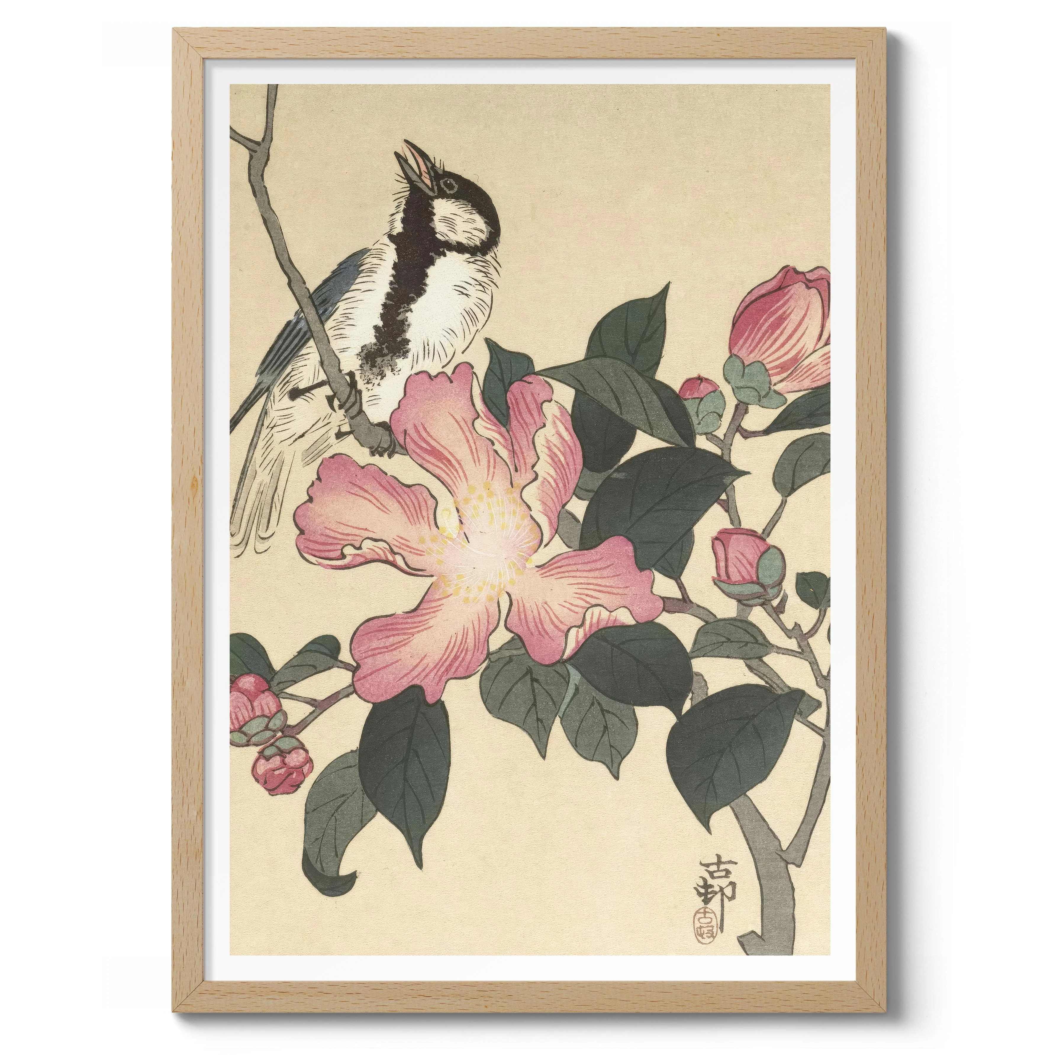 Great Tit on Branch with Pink Flowers - Image 3