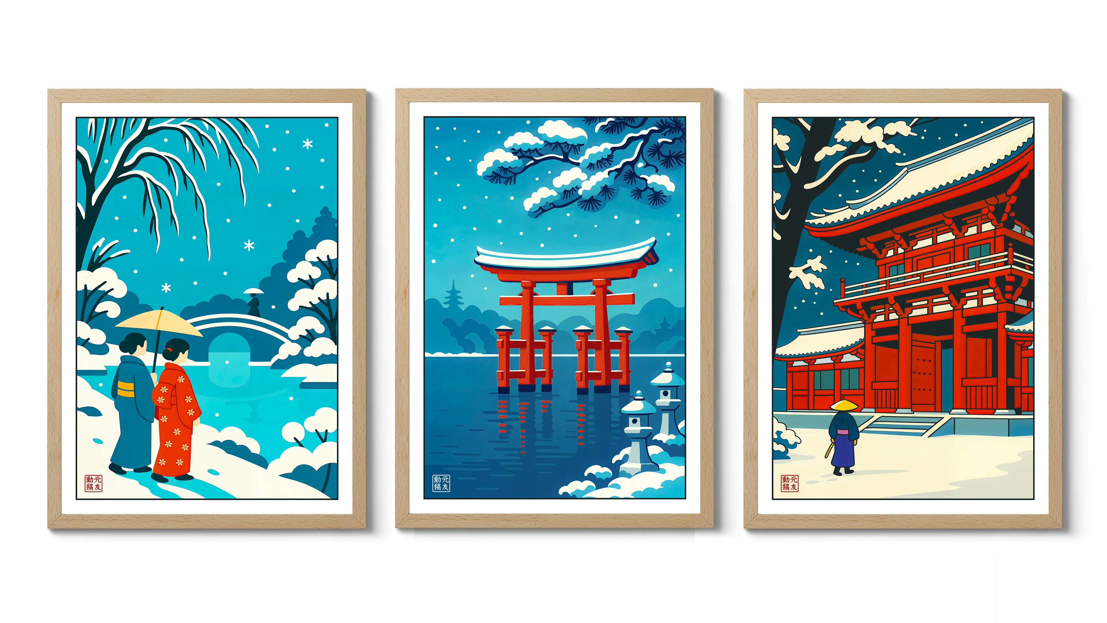 Japan in Winter, Woodblock Anime - Image 2