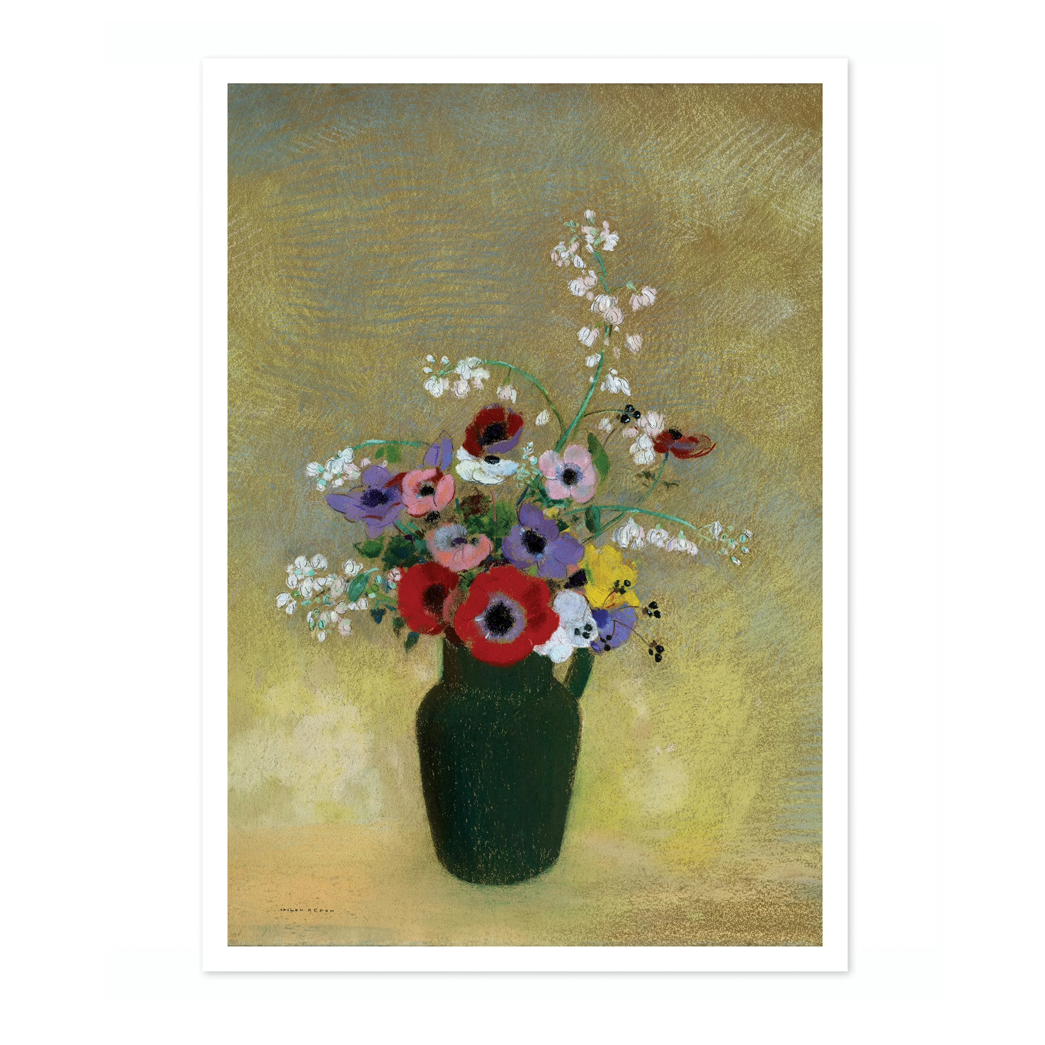 Large Green Vase with Mixed Flowers - Image 4