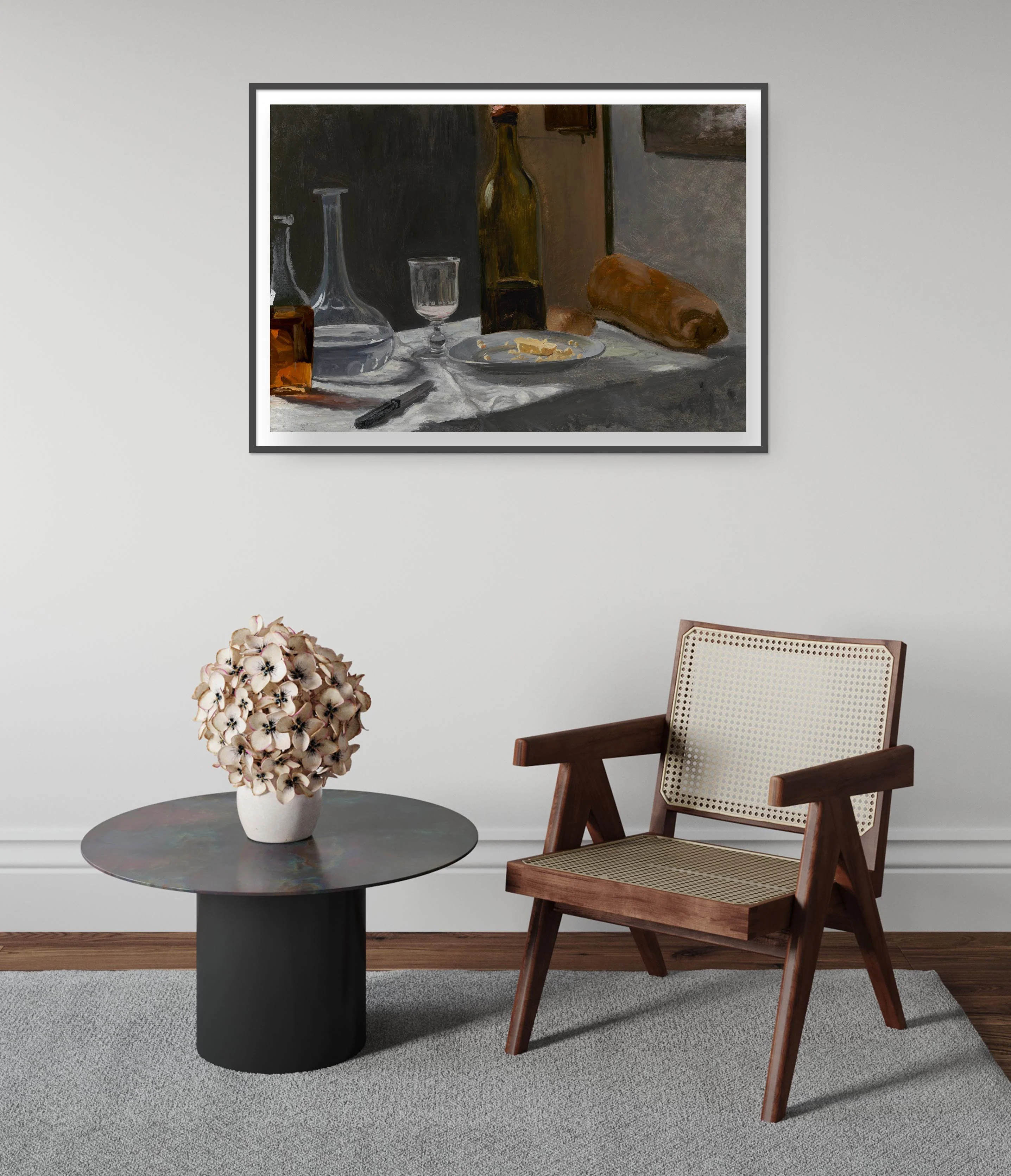 Still Life with Bottle, Carafe, Bread and Wine - Image 5