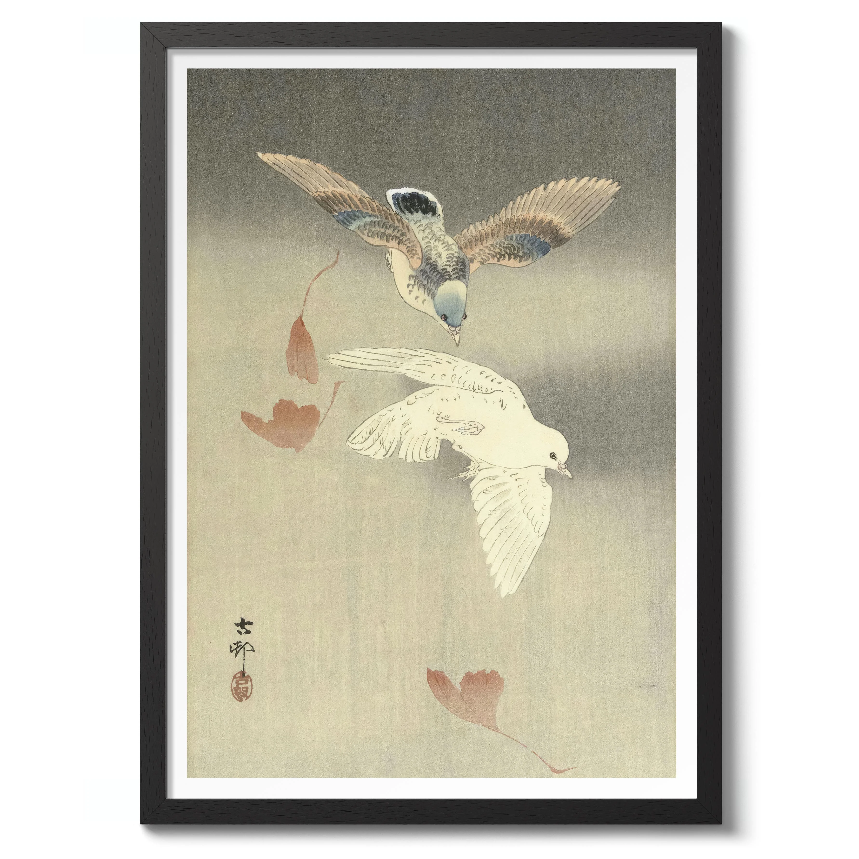 Two Pigeons Near Falling Ginkgo Leaves - Image 2