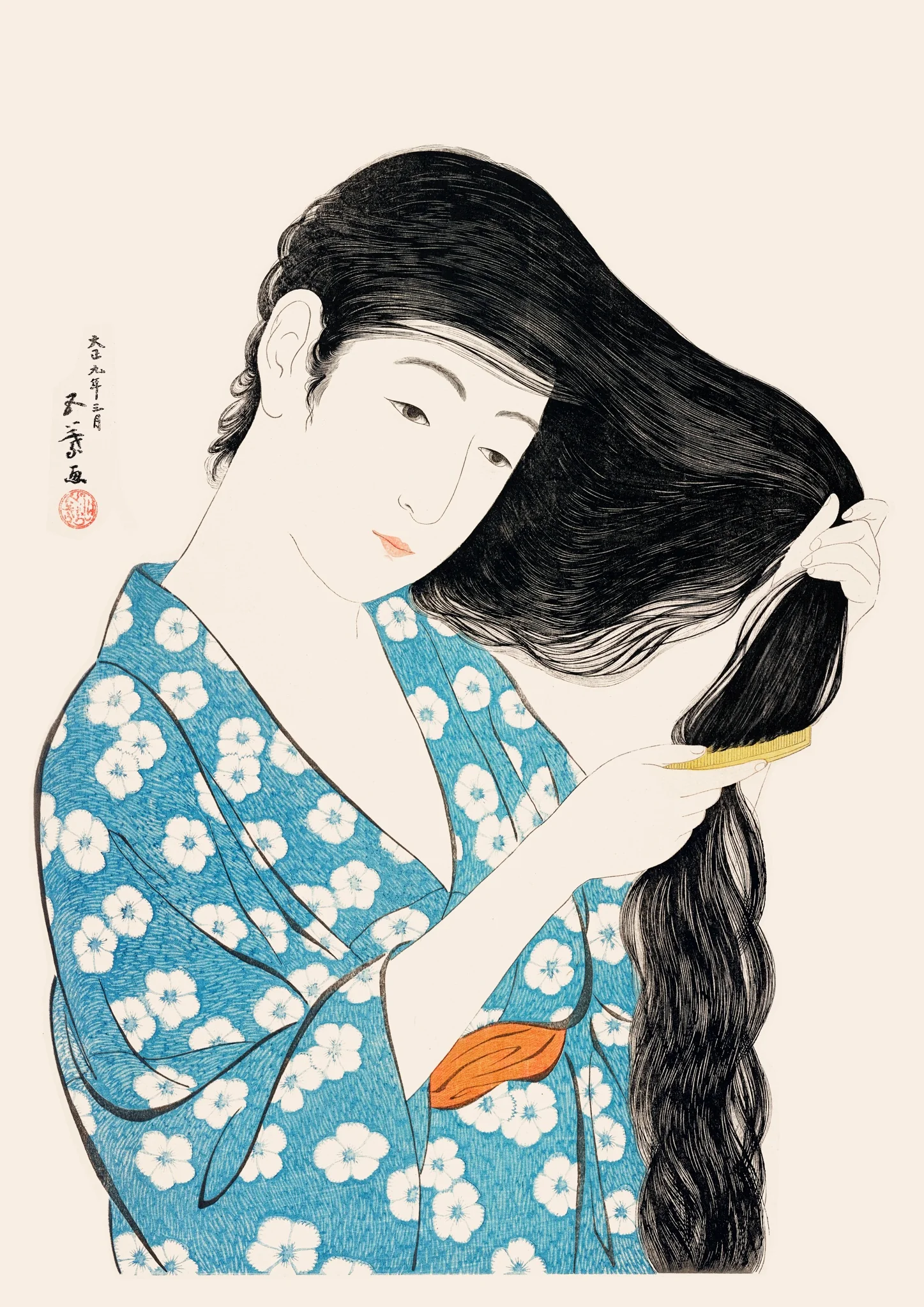 Woman Combing Her Hair