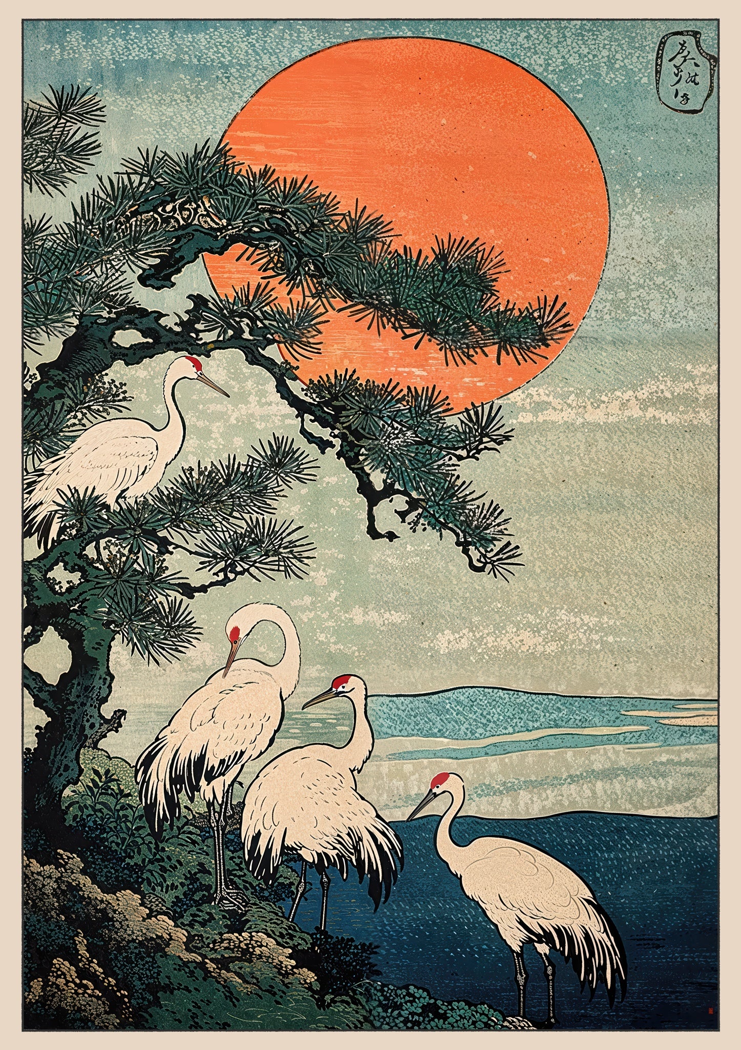 Woodblock Cranes